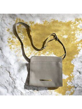 BRAHMIN Womens Taupe Beige Leather Crossbody Bag